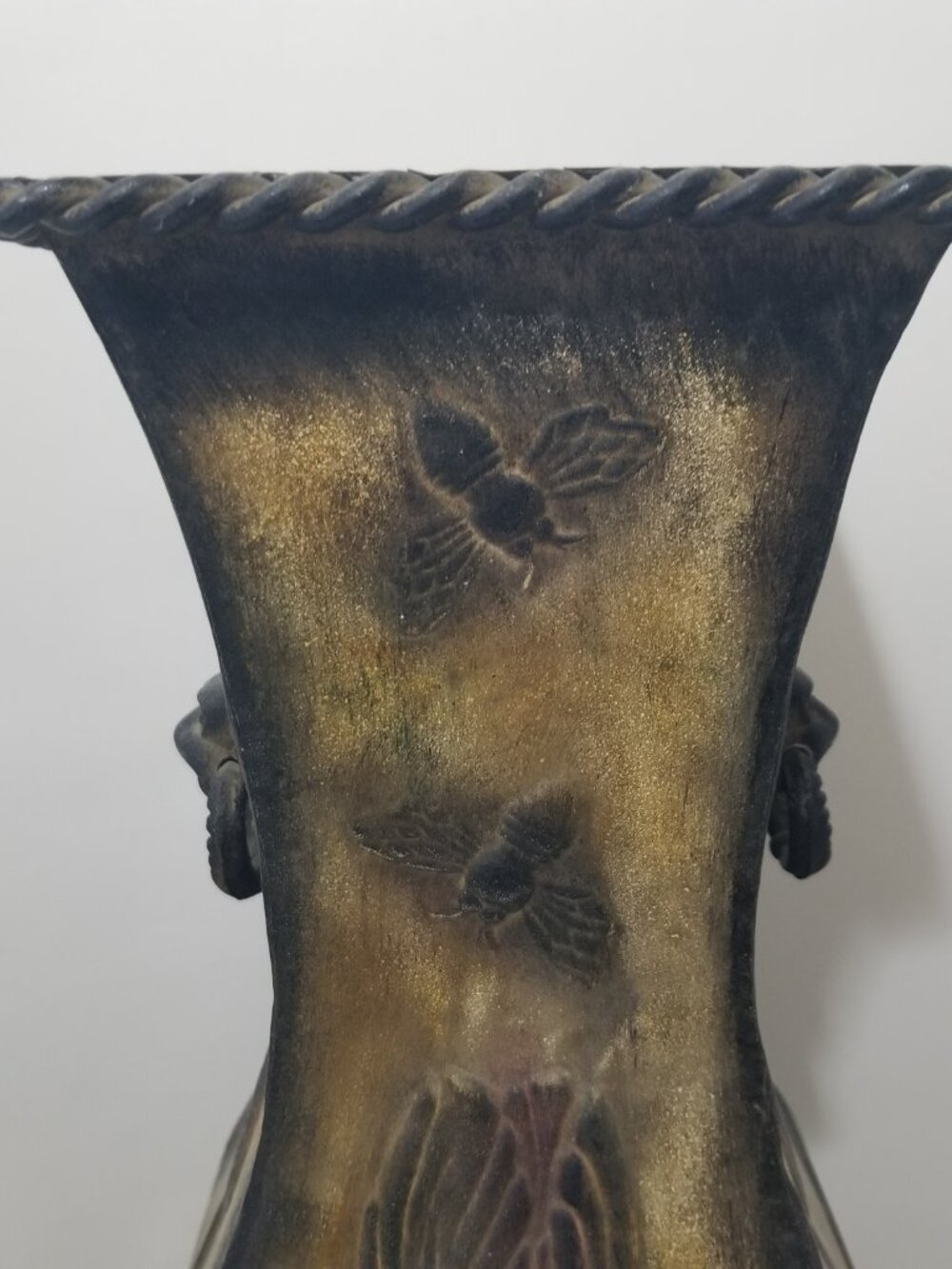 Metal Decorative Hammered Vase Bee Flower 16.5"x6.5" Gold Red Green Brown - Picture 6 of 16